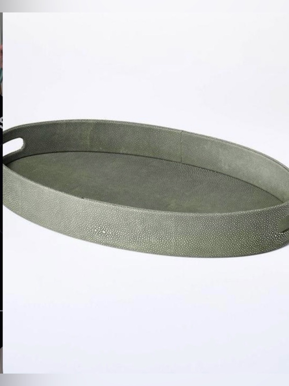 Studio McGee Large Oval Leather Shagreen Tray, Green, 20”, LIKE NEW